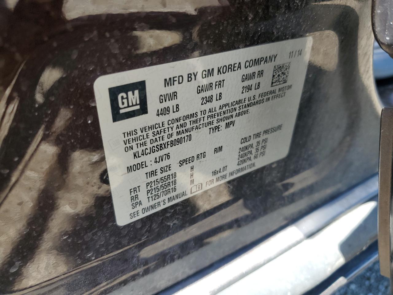 KL4CJGSBXFB090170 2015 Buick Encore