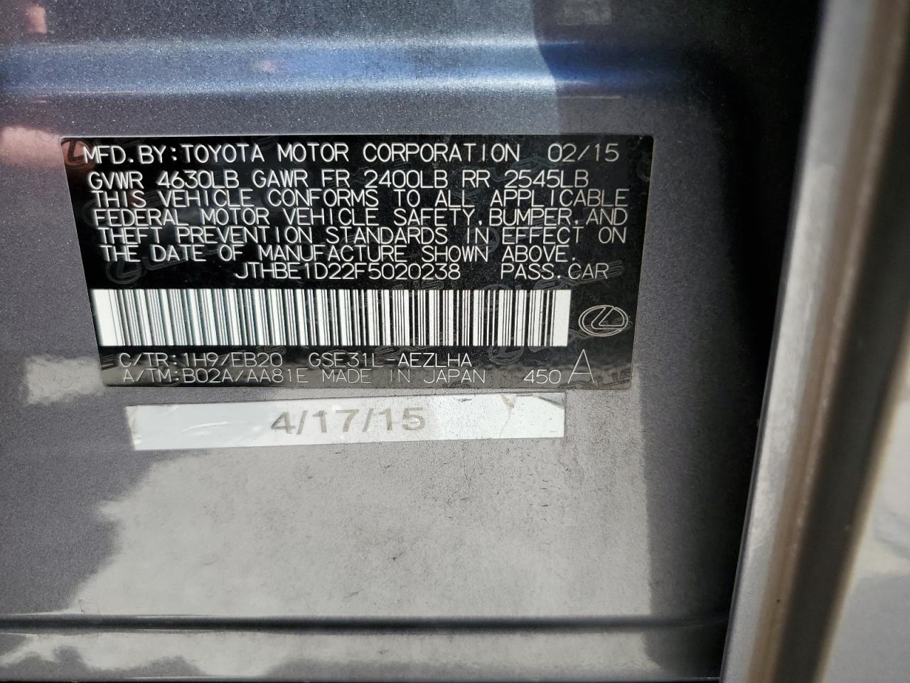 JTHBE1D22F5020238 2015 Lexus Is 350