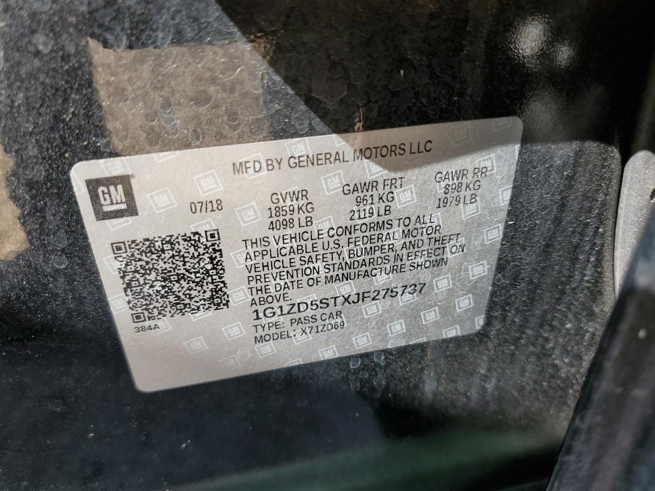 1G1ZD5STXJF275737 2018 Chevrolet Malibu Lt