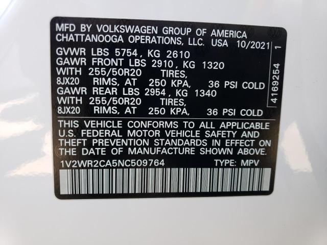 2022 Volkswagen Atlas Se VIN: 1V2WR2CA5NC509764 Lot: 61890164