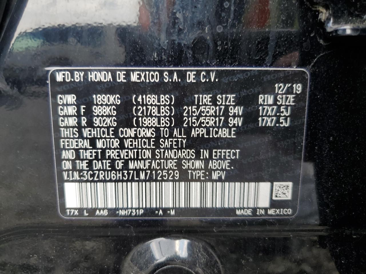 Lot #2945349492 2020 HONDA HR-V LX