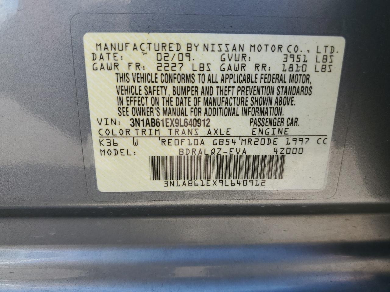 3N1AB61EX9L640912 2009 Nissan Sentra 2.0