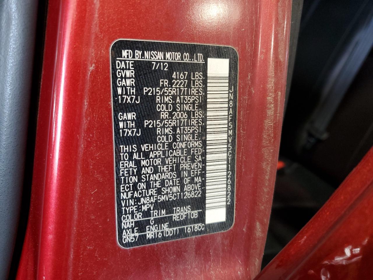 JN8AF5MV5CT126822 2012 Nissan Juke S