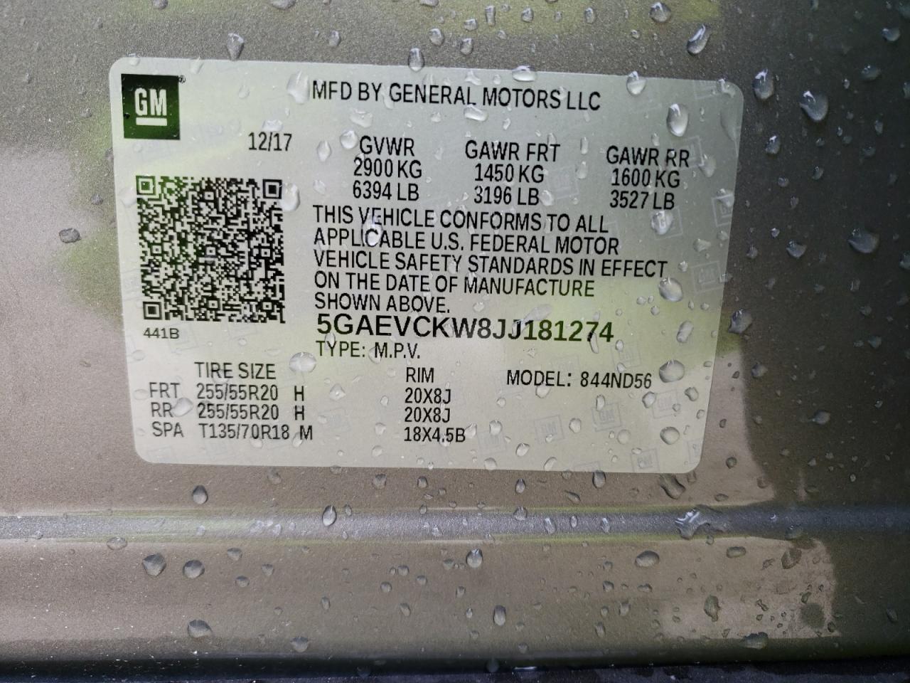 5GAEVCKW8JJ181274 2018 Buick Enclave Avenir