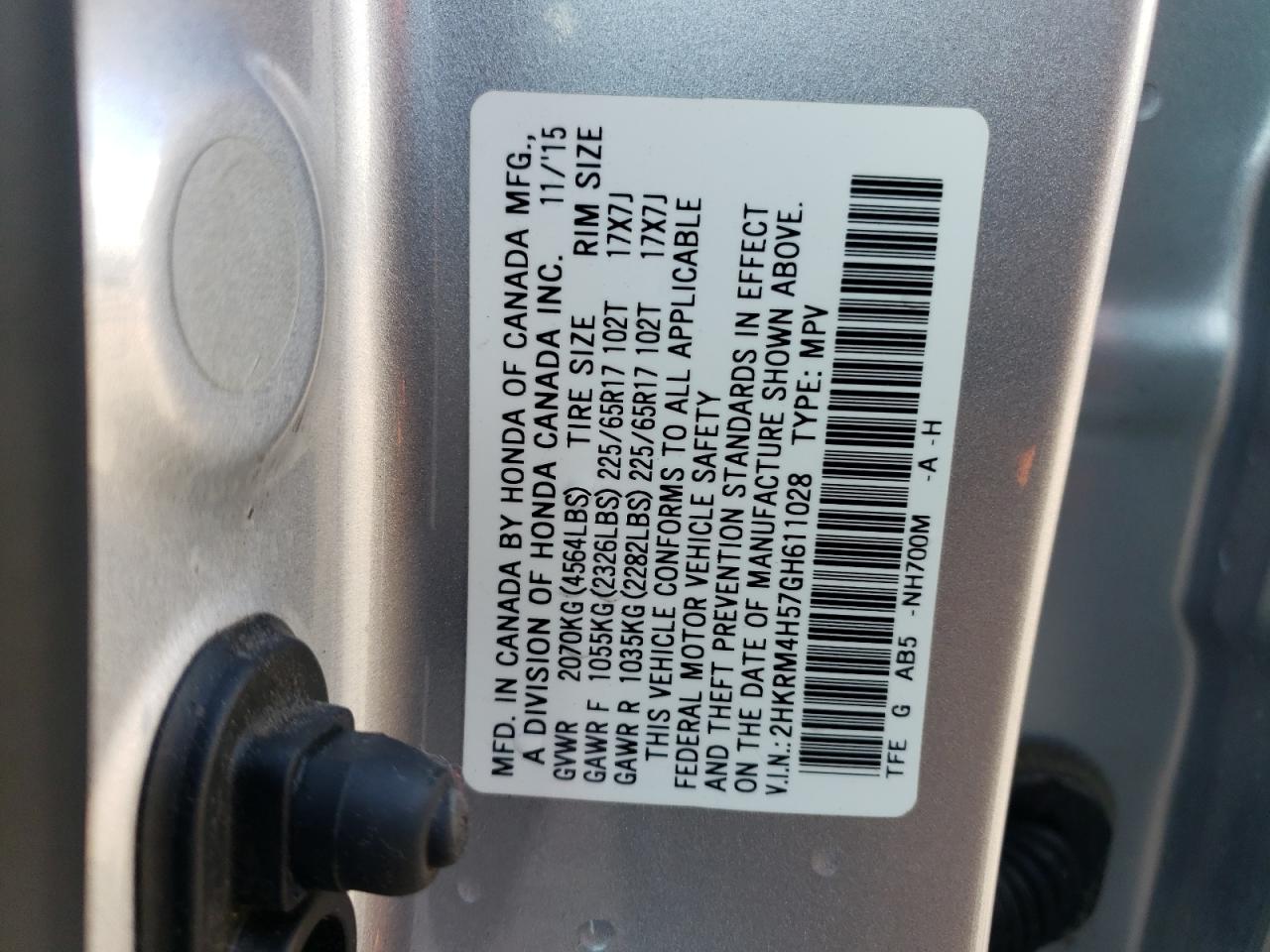 2HKRM4H57GH611028 2016 Honda Cr-V Ex