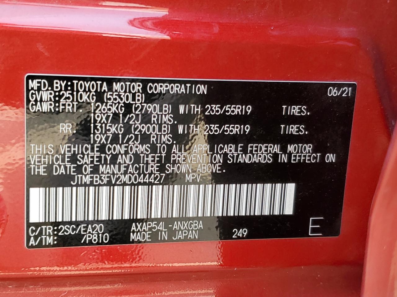 JTMFB3FV2MD044427 2021 Toyota Rav4 Prime Xse