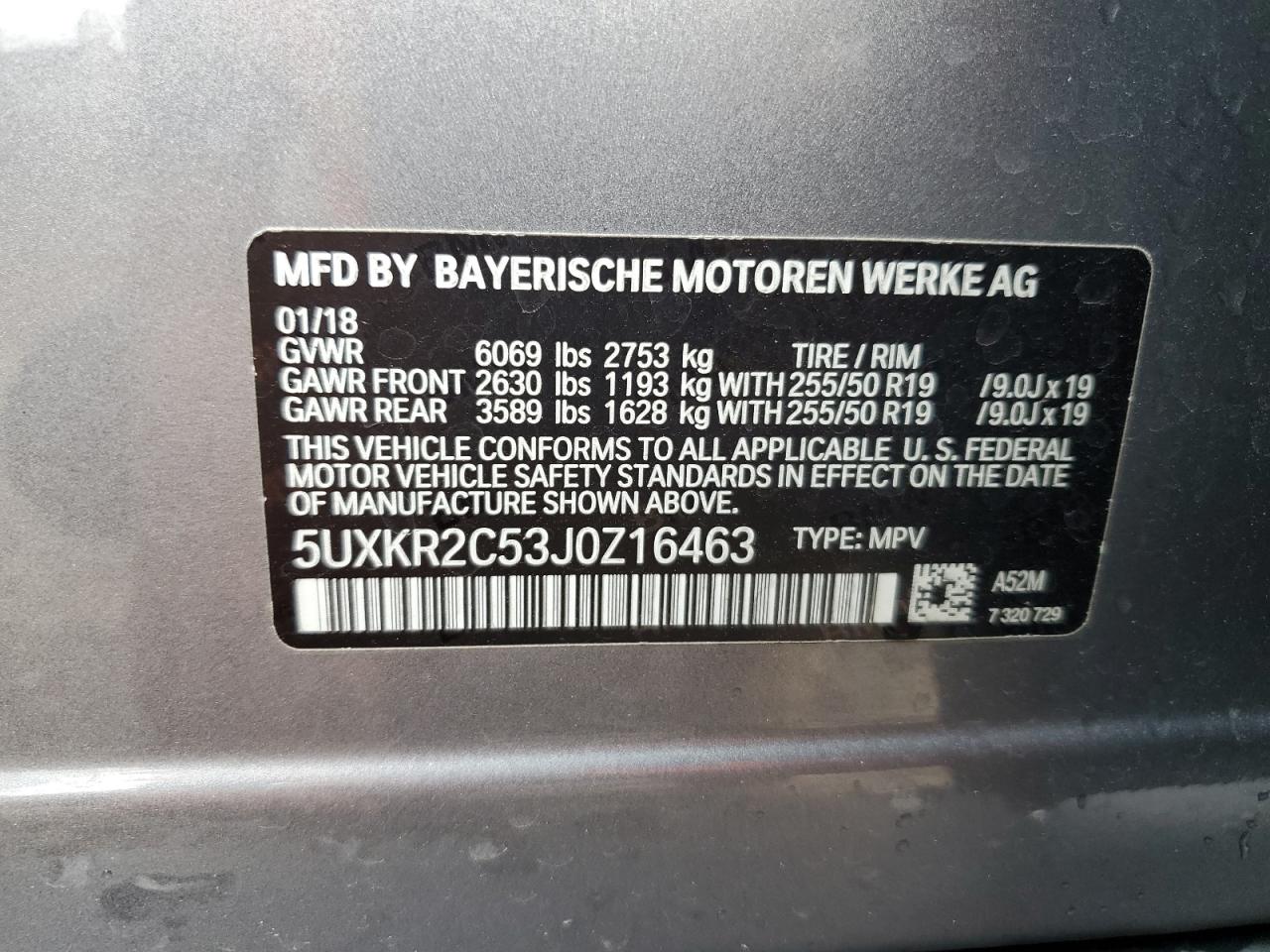 5UXKR2C53J0Z16463 2018 BMW X5 Sdrive35I