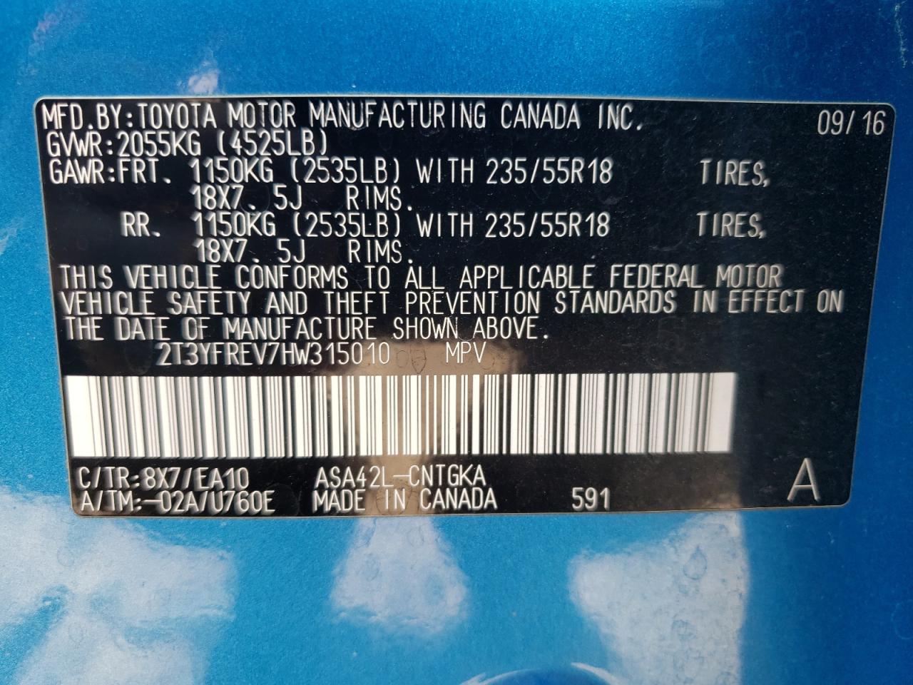 2T3YFREV7HW315010 2017 Toyota Rav4 Limited