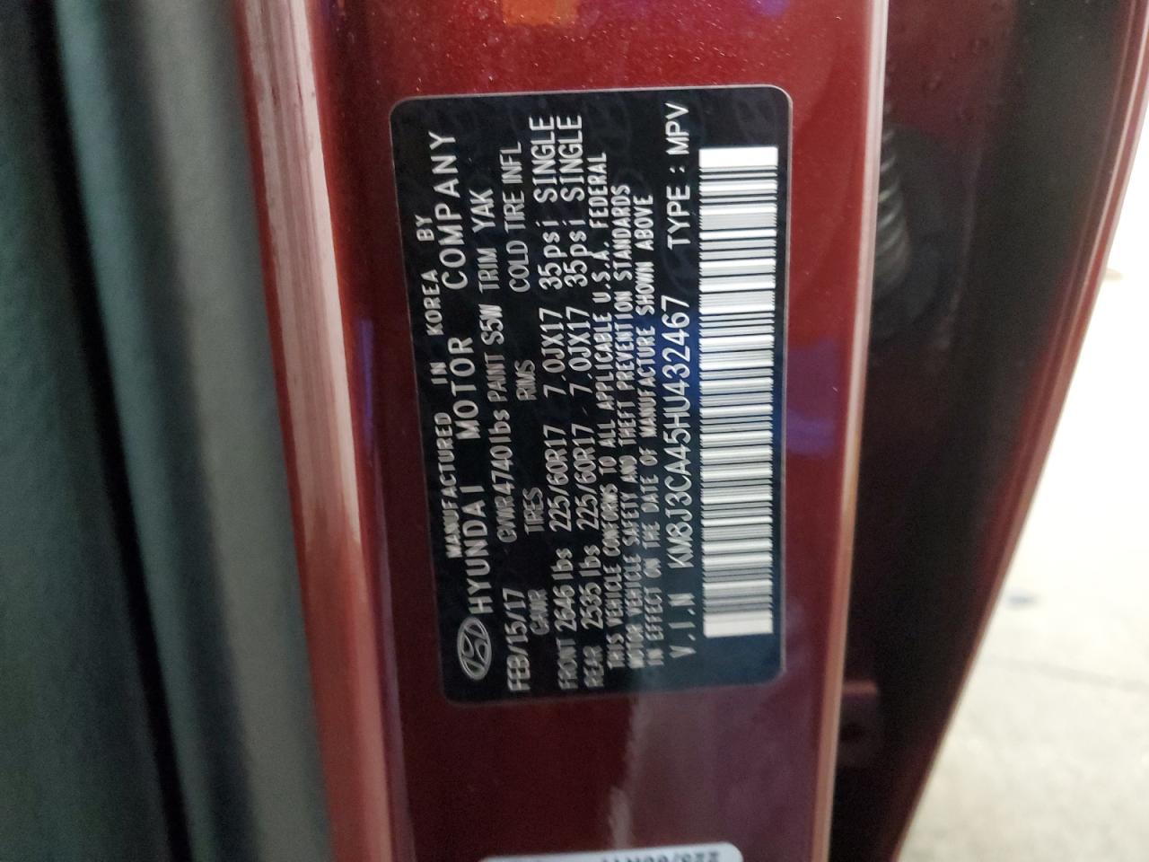 KM8J3CA45HU432467 2017 Hyundai Tucson Limited