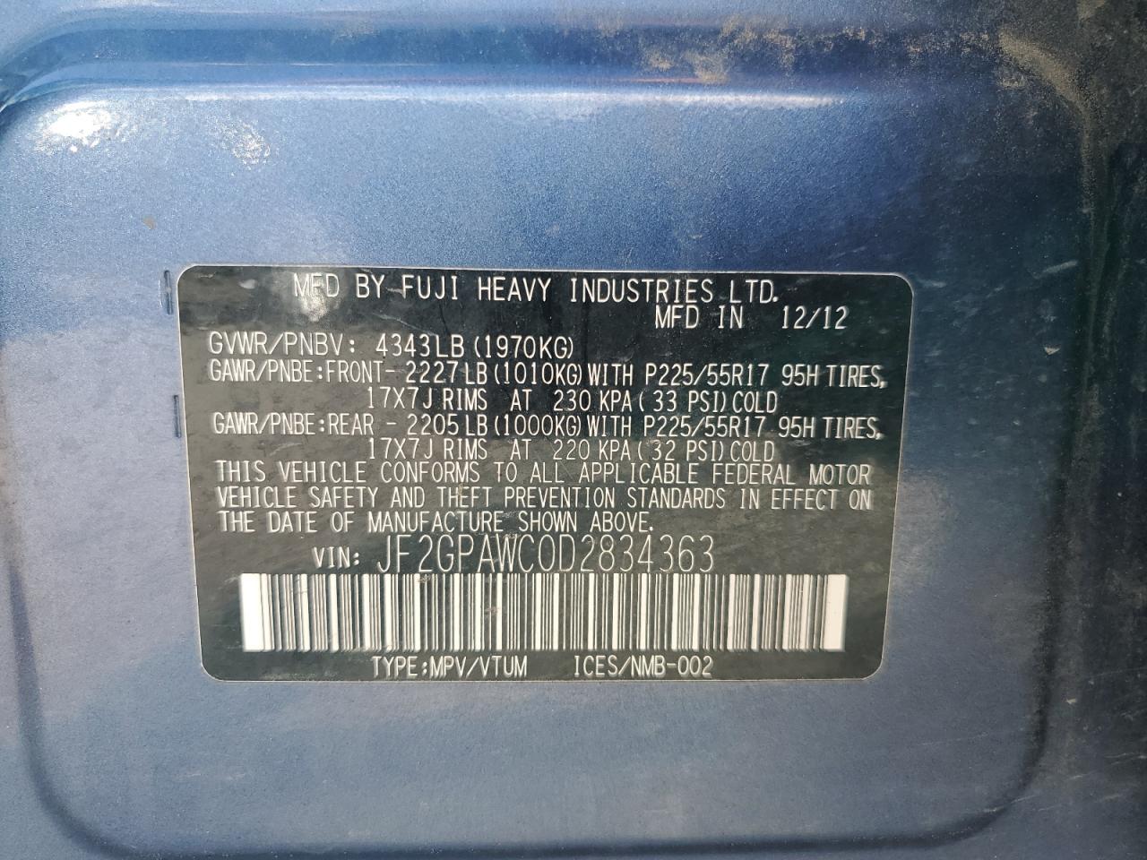 JF2GPAWC0D2834363 2013 Subaru Xv Crosstrek 2.0 Premium