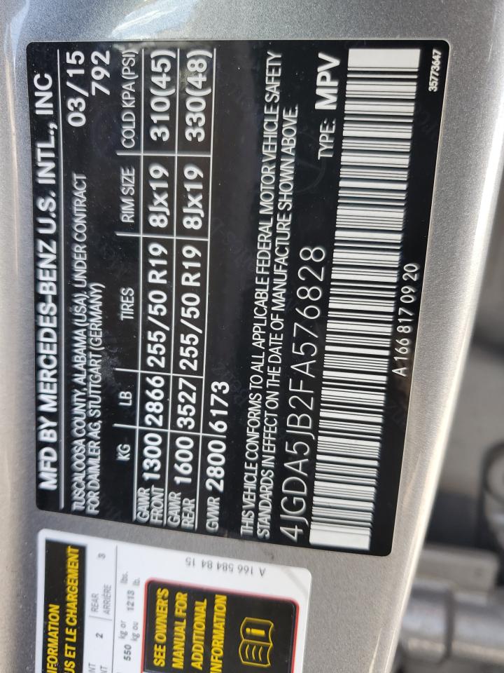 4JGDA5JB2FA576828 2015 Mercedes-Benz Ml 350