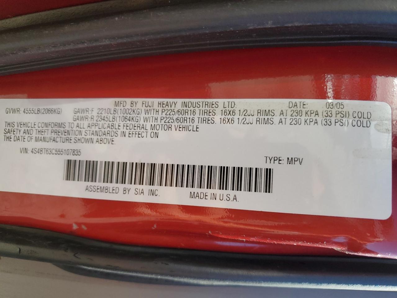 4S4BT63C555107835 2005 Subaru Baja Turbo