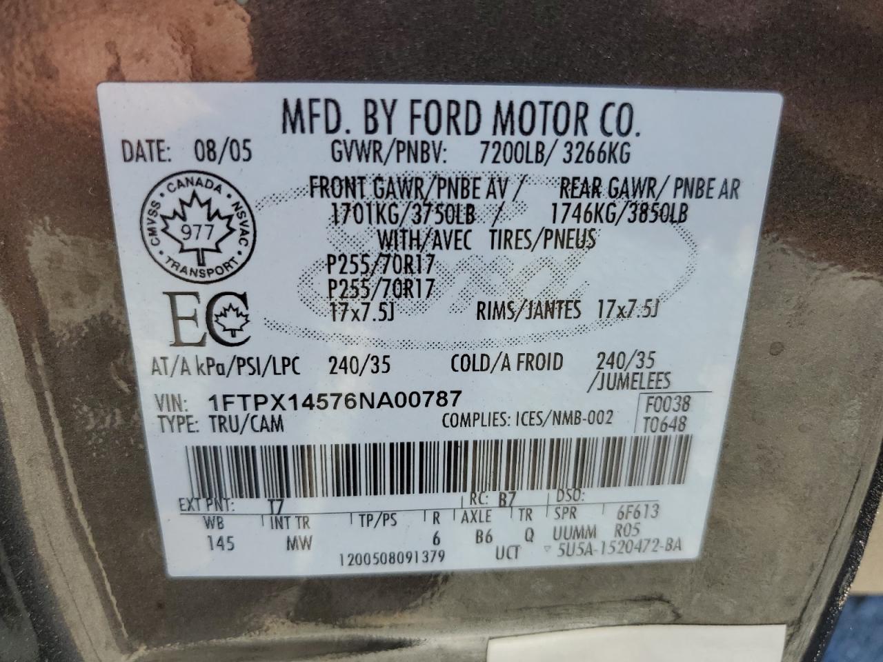 1FTPX14576NA00787 2006 Ford F150