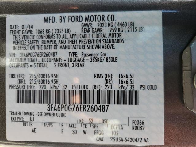 2014 Ford Fusion S VIN: 3FA6P0G76ER260487 Lot: 63100934