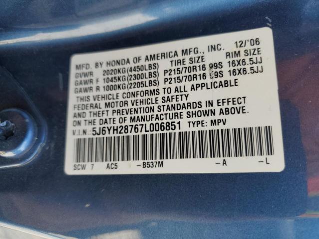 2007 Honda Element Ex VIN: 5J6YH28767L006851 Lot: 61592284