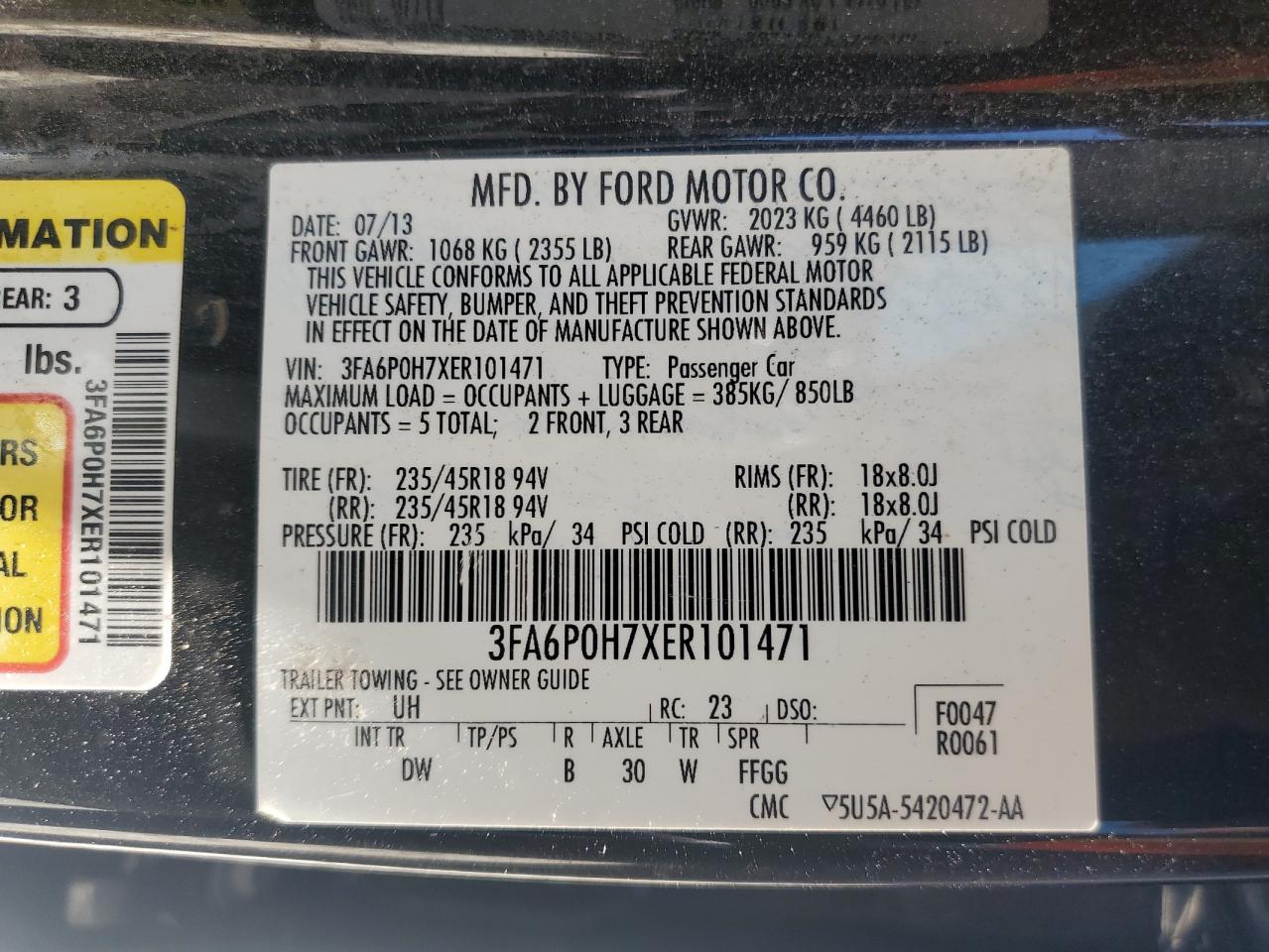 3FA6P0H7XER101471 2014 Ford Fusion Se