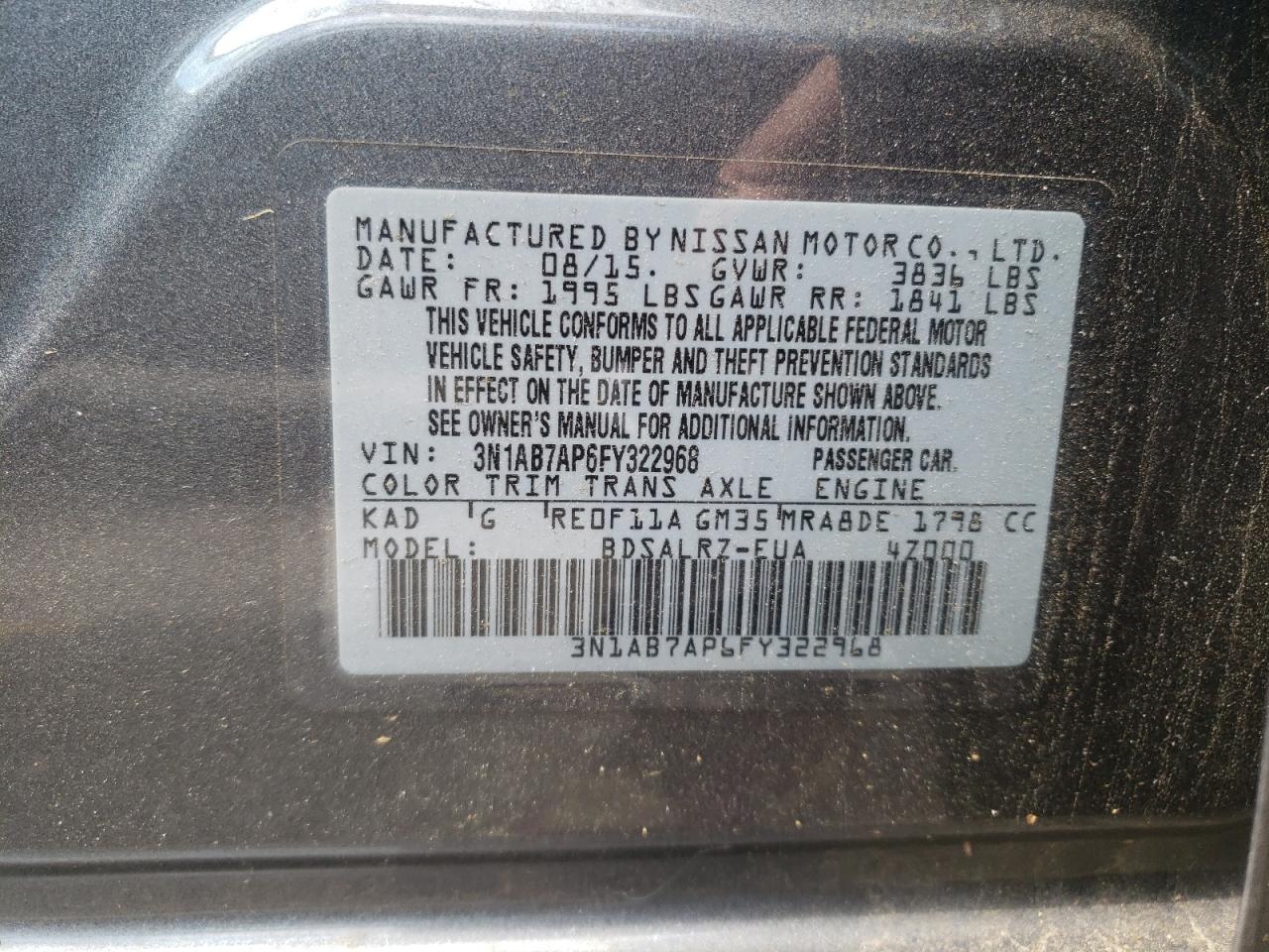 3N1AB7AP6FY322968 2015 Nissan Sentra S