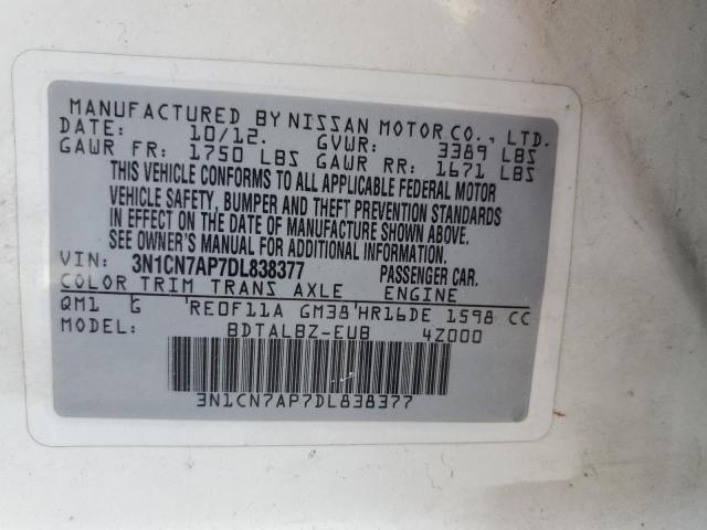 VIN 3N1CN7AP7DL838377 2013 Nissan Versa, S no.12