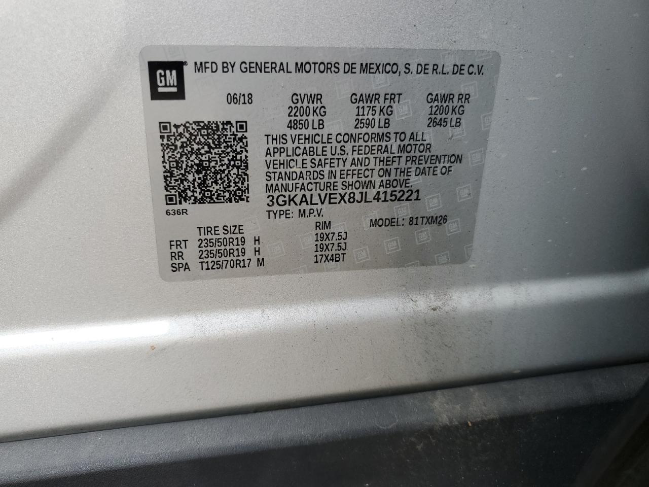 3GKALVEX8JL415221 2018 GMC Terrain Slt