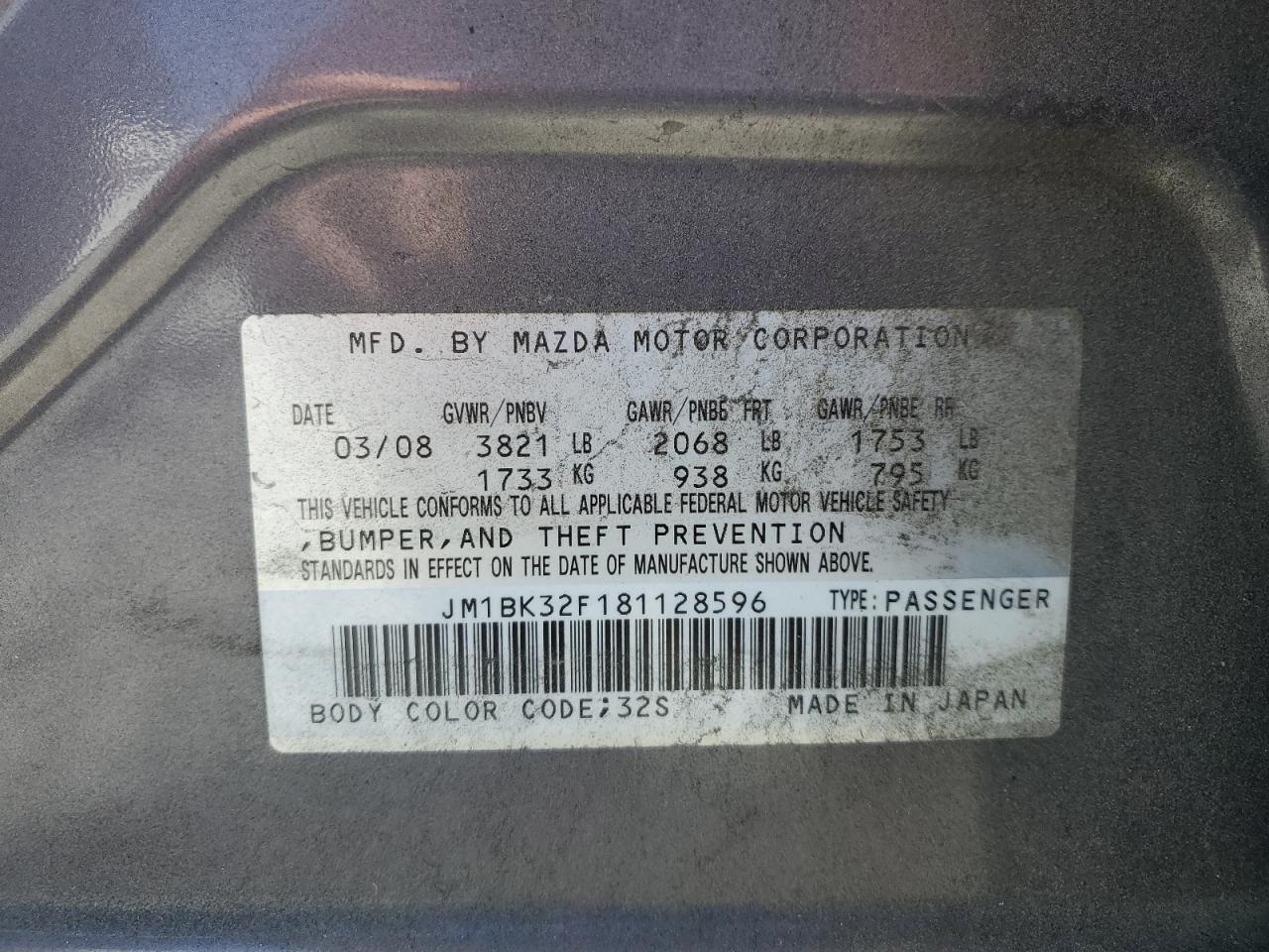 JM1BK32F181128596 2008 Mazda 3 I