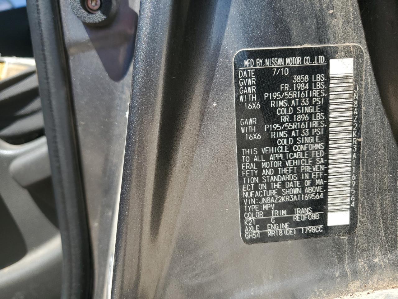 JN8AZ2KR3AT169564 2010 Nissan Cube Base