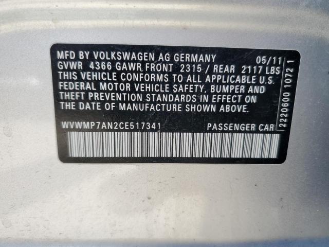 2012 Volkswagen Cc Sport VIN: WVWMP7AN2CE517341 Lot: 61275564