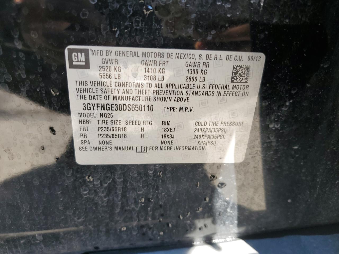 3GYFNGE30DS650110 2013 Cadillac Srx Luxury Collection