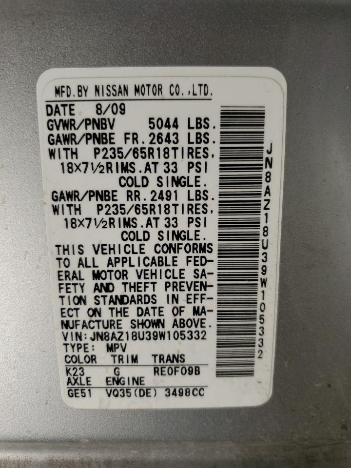 JN8AZ18U39W105332 2009 Nissan Murano S