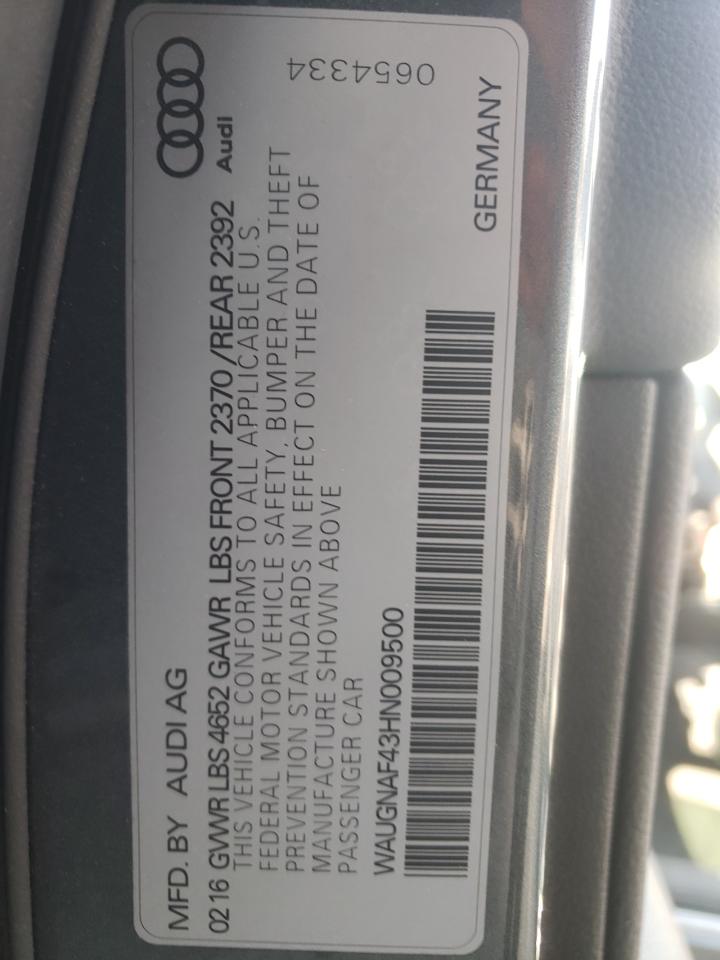 WAUGNAF43HN009500 2017 Audi A4 Premium