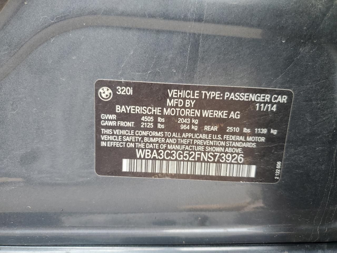 WBA3C3G52FNS73926 2015 BMW 320 I xDrive