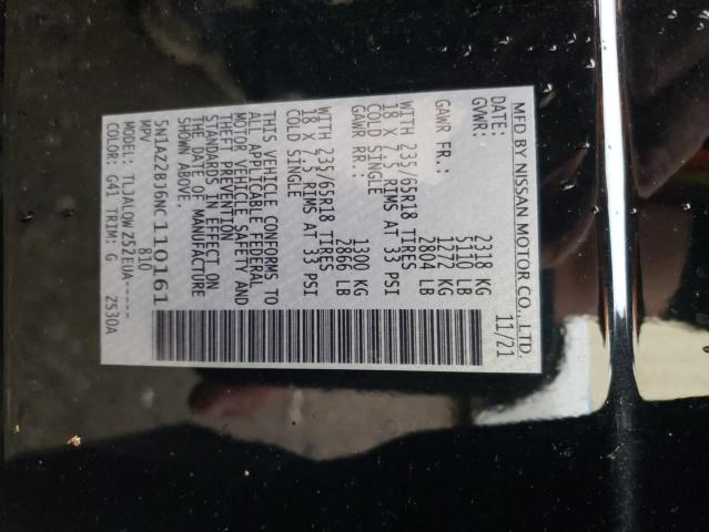 2022 Nissan Murano Sv VIN: 5N1AZ2BJ6NC110161 Lot: 63051184