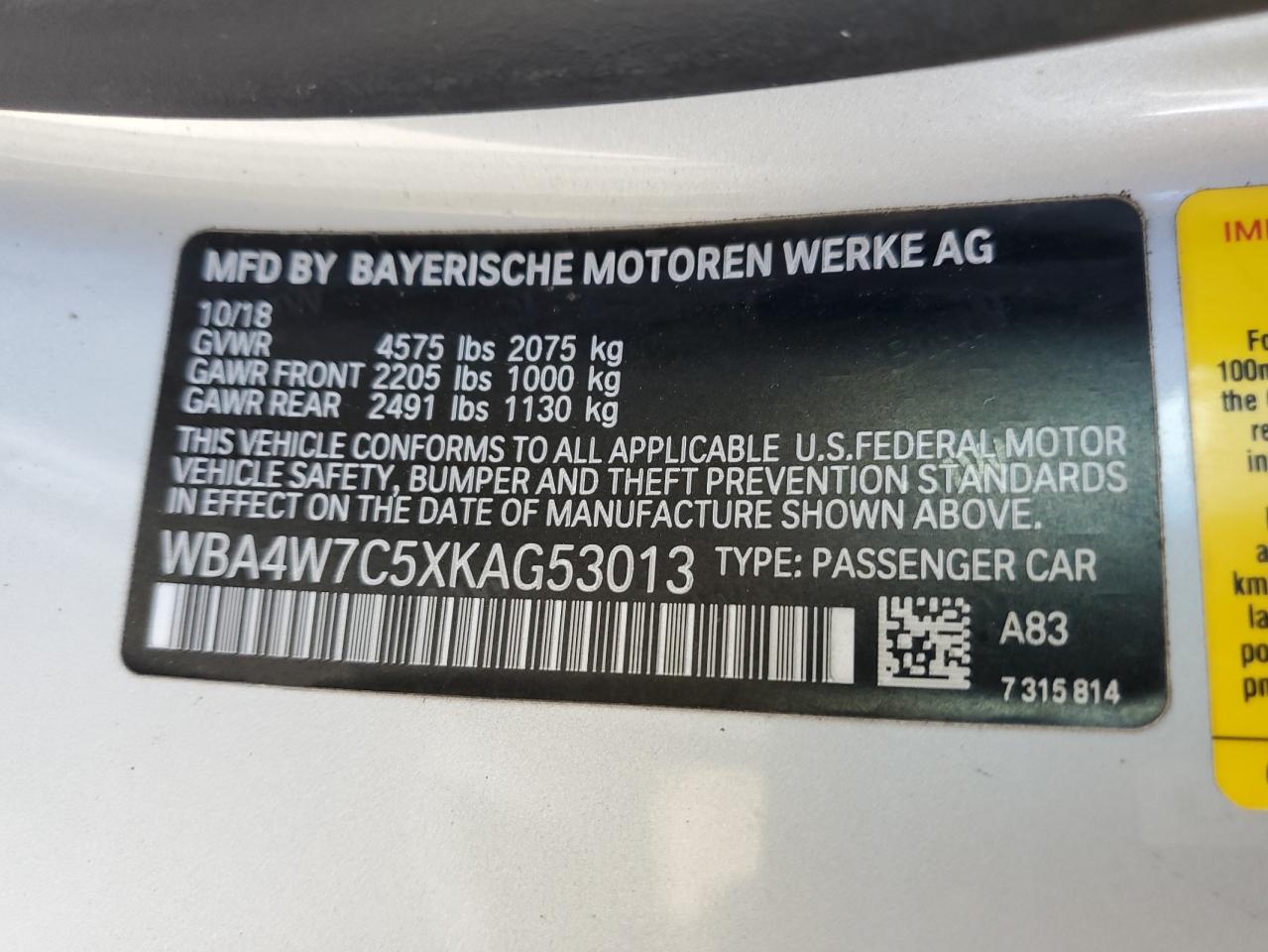 WBA4W7C5XKAG53013 2019 BMW 440I