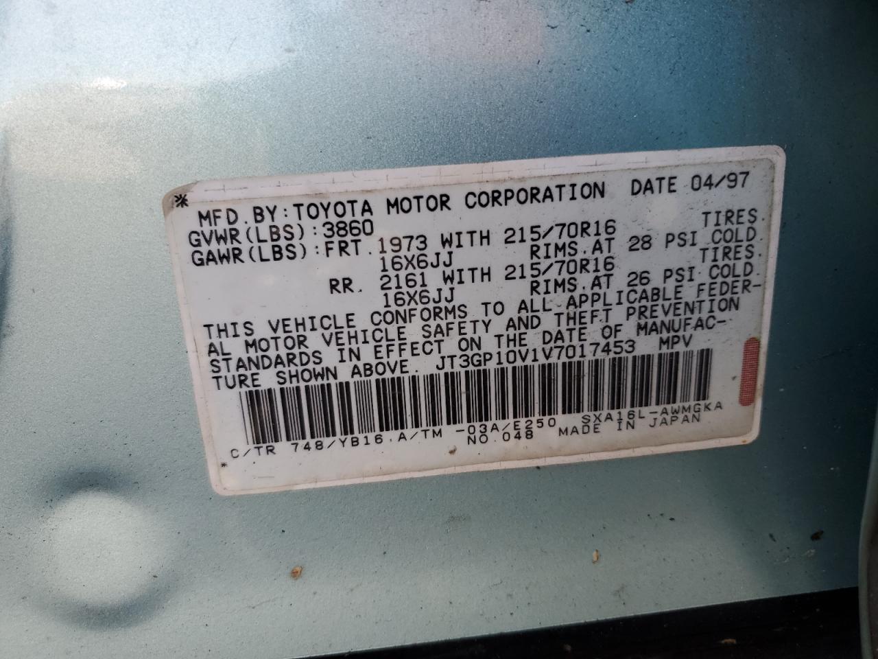 JT3GP10V1V7017453 1997 Toyota Rav4
