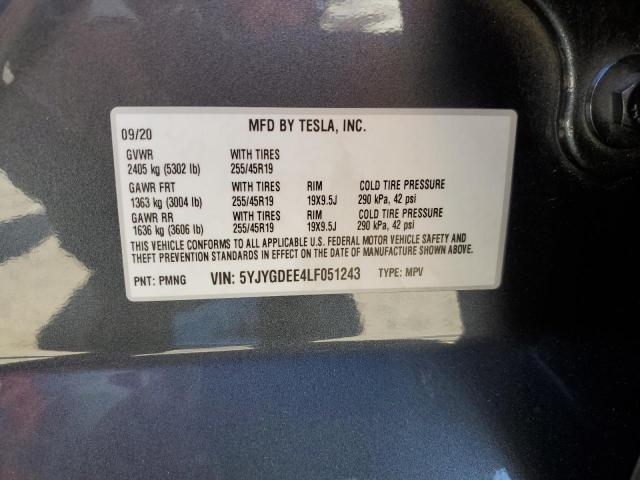 2020 Tesla Model Y VIN: 5YJYGDEE4LF051243 Lot: 61444004