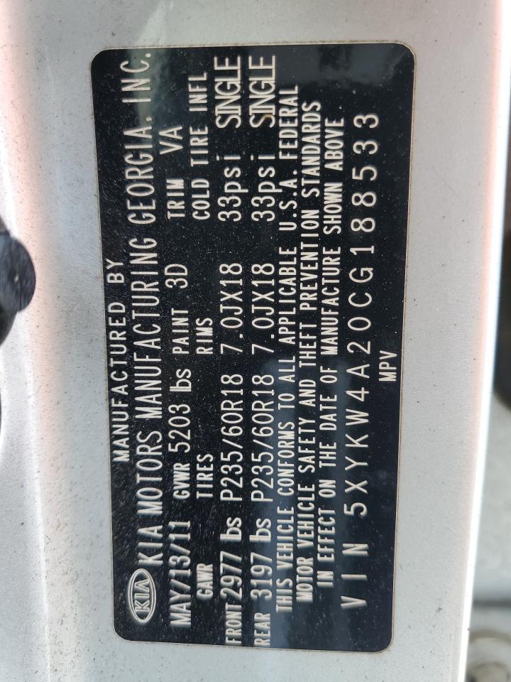 5XYKW4A20CG188533 2012 Kia Sorento Sx