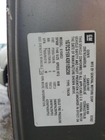 2003 GMC Sonoma VIN: 1GTCS19X438105238 Lot: 61953174