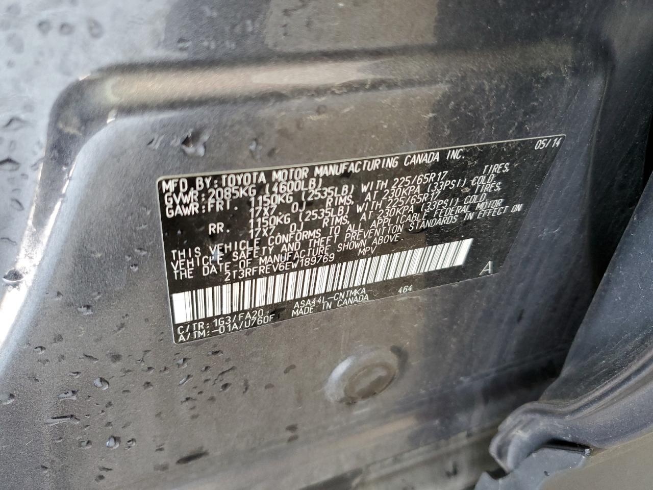 2T3RFREV6EW189769 2014 Toyota Rav4 Xle