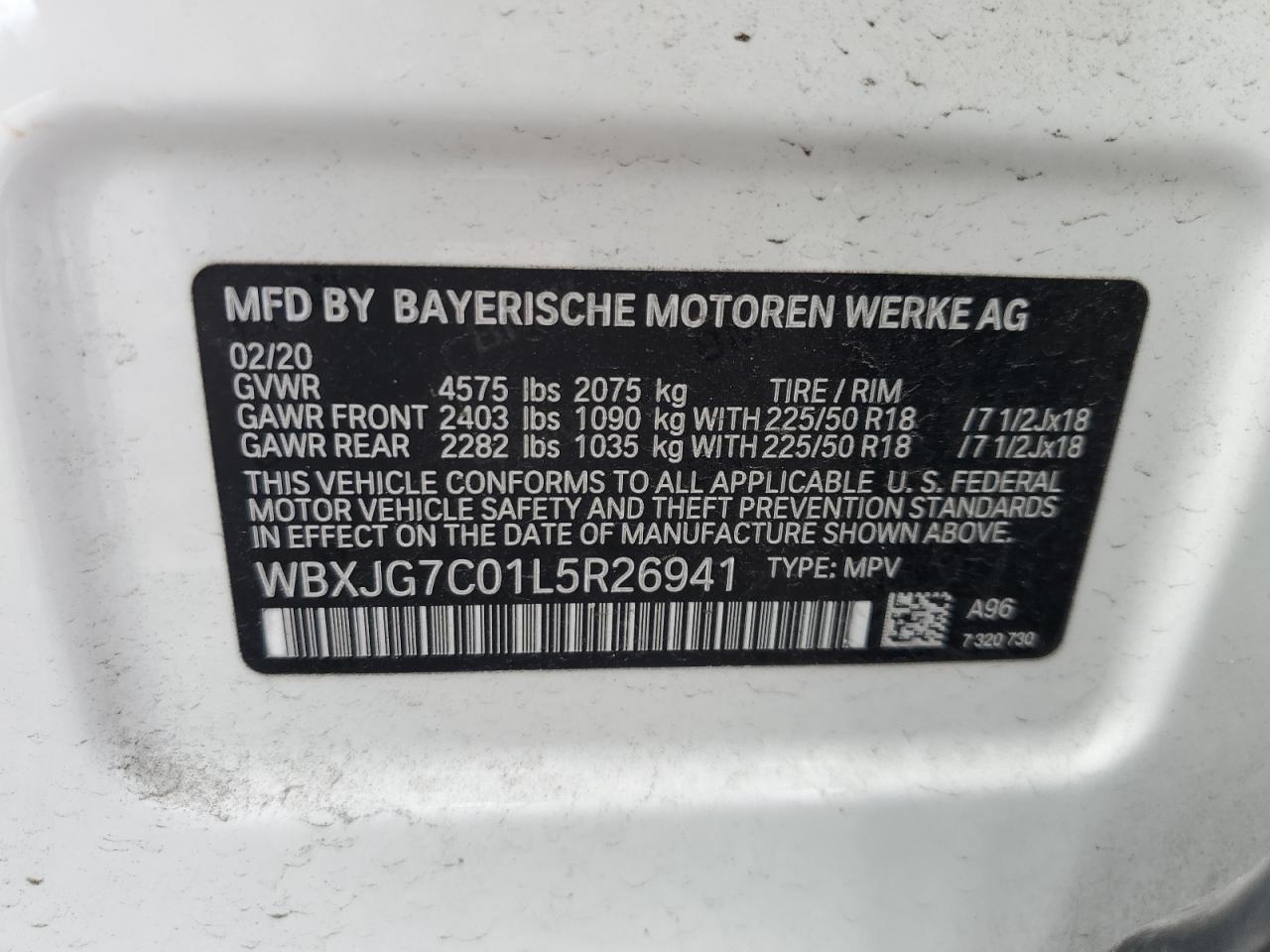 WBXJG7C01L5R26941 2020 BMW X1 Sdrive28I