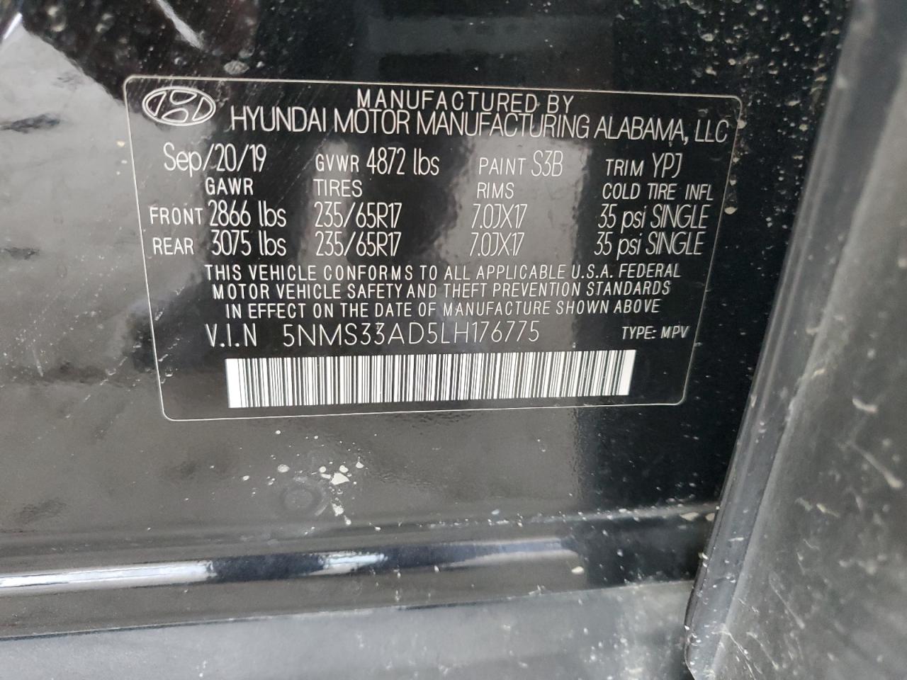 5NMS33AD5LH176775 2020 Hyundai Santa Fe Sel