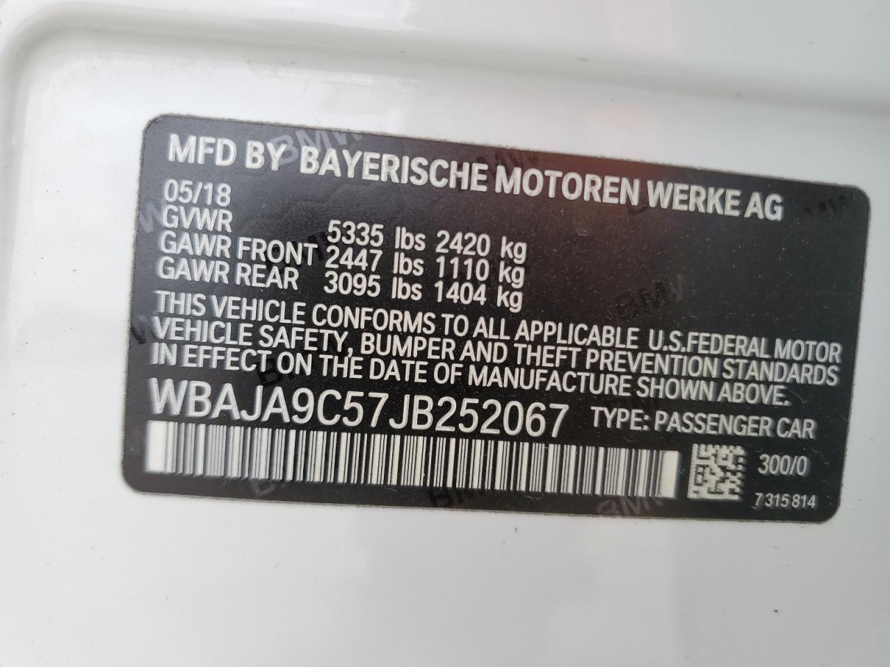 WBAJA9C57JB252067 2018 BMW 530E