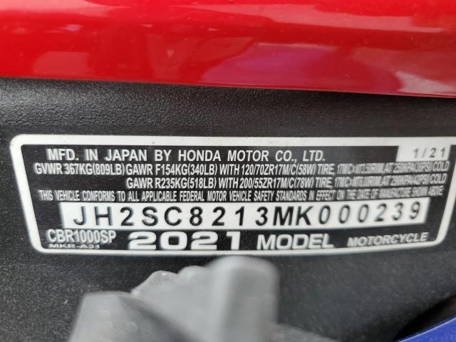 2021 HONDA CBR1000 SP JH2SC8213MK000239
