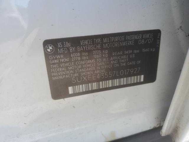 2007 BMW X5 3.0I VIN: 5UXFE43557L017927 Lot: 61858724