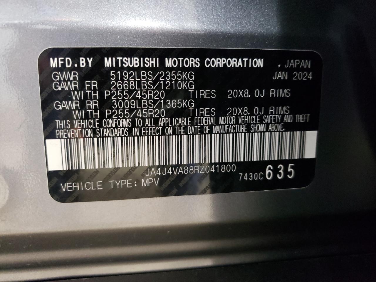 JA4J4VA88RZ041800 2024 Mitsubishi Outlander Se