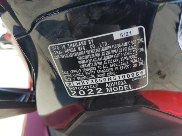 2022 HONDA ADV150 A MLHKF3850N5100986