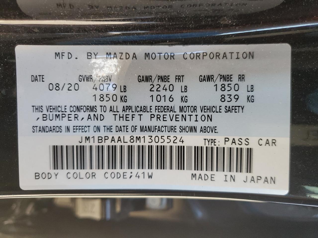 JM1BPAAL8M1305524 2021 Mazda 3