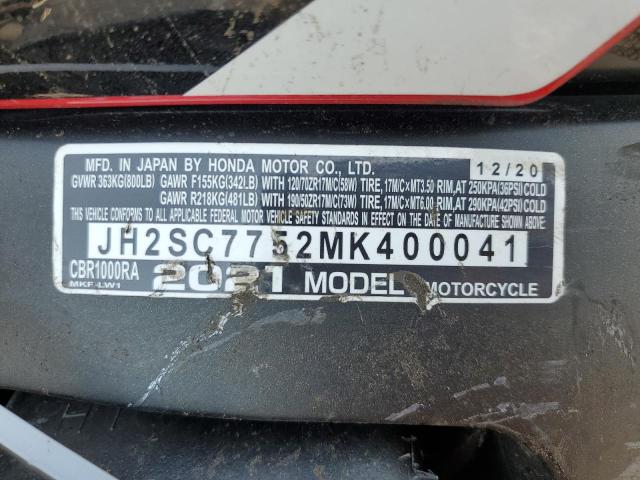 2021 HONDA CBR1000 RA JH2SC7752MK400041