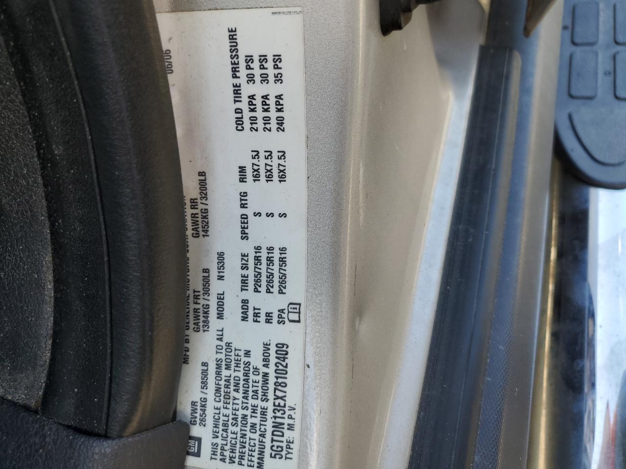 5GTDN13EX78102409 2007 Hummer H3