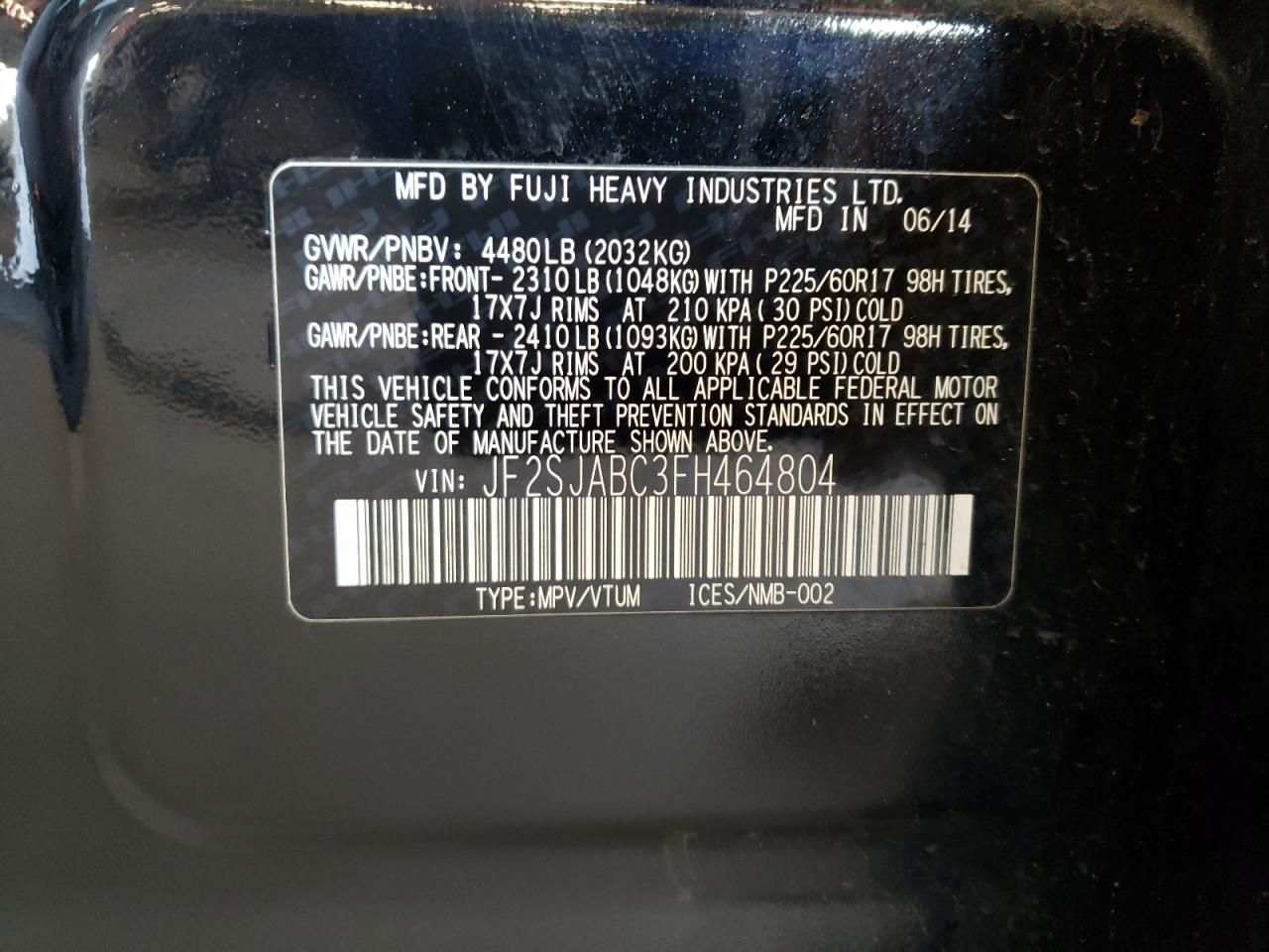 JF2SJABC3FH464804 2015 Subaru Forester 2.5I