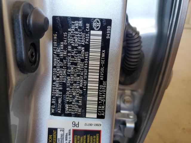 VIN 4T4BF1FK0FR494465 2015 Toyota Camry, LE no.12