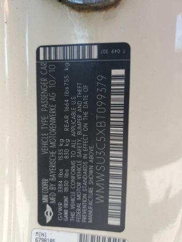 2011 Mini Cooper VIN: WMWSU3C5XBT099379 Lot: 61305344